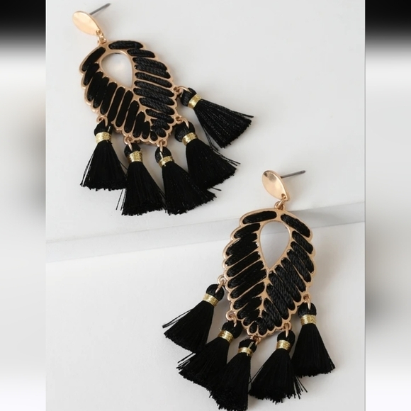 INC Fashion Gold Tone Black Tassel Earrings - Picture 6 of 6